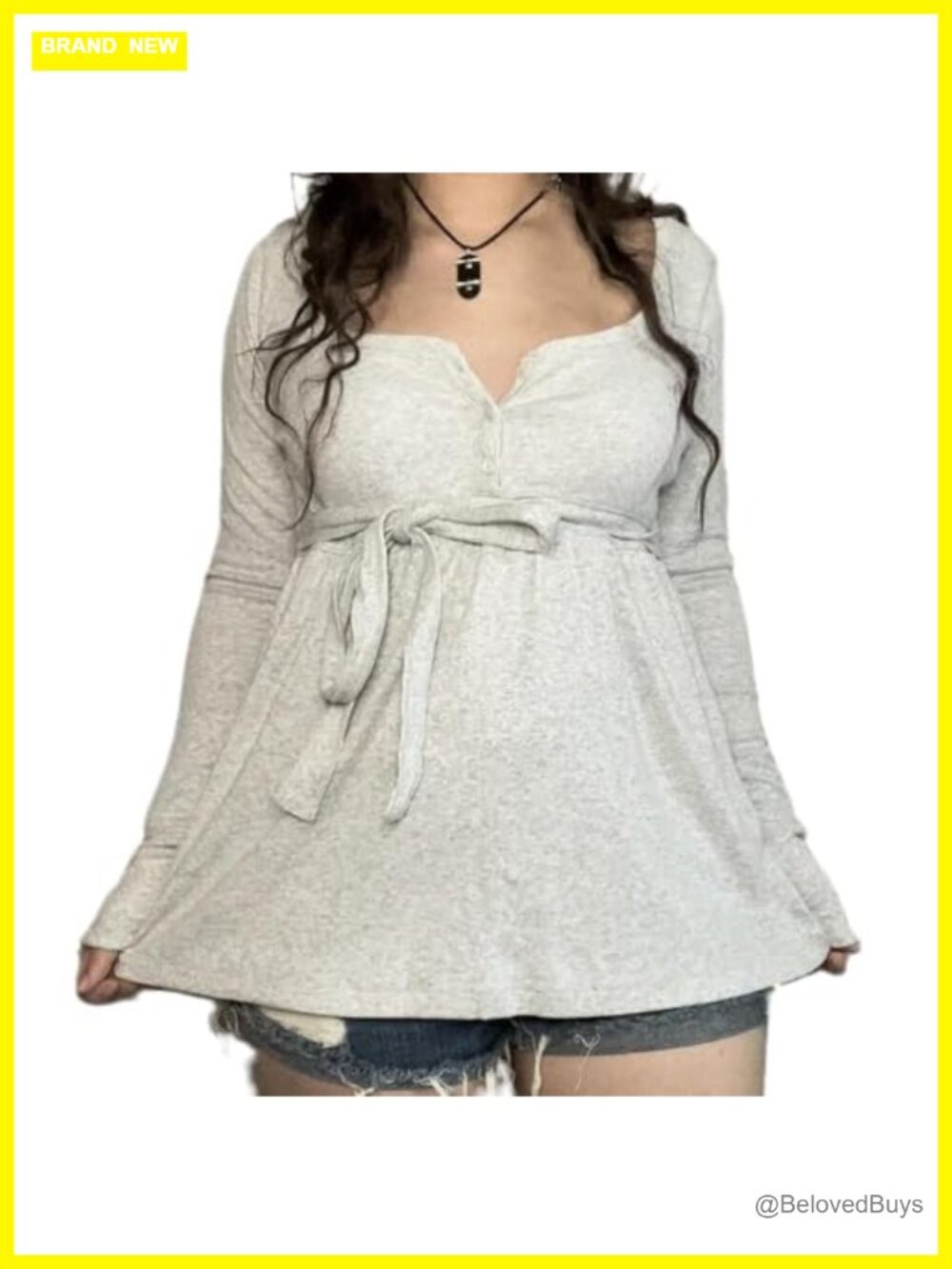 Women Y2K Fairy Grunge Lace V Neck Long Sleeve Crop Top Babydoll Shirt